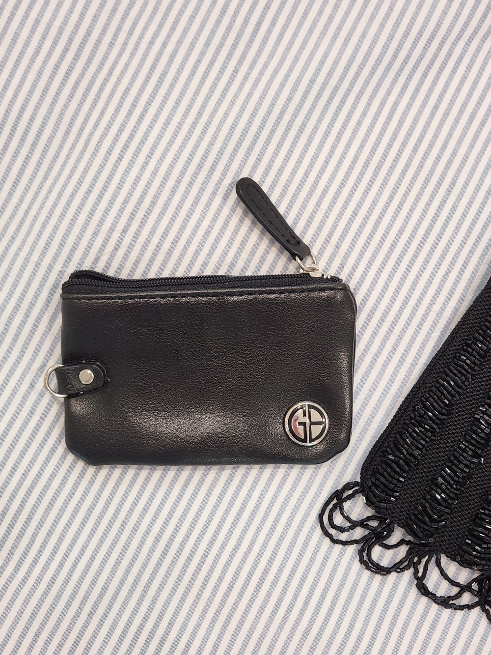 Gianni Bini Black Leather Coin Purse And Sequin Beaded Mini Purse - Picture 2 of 6